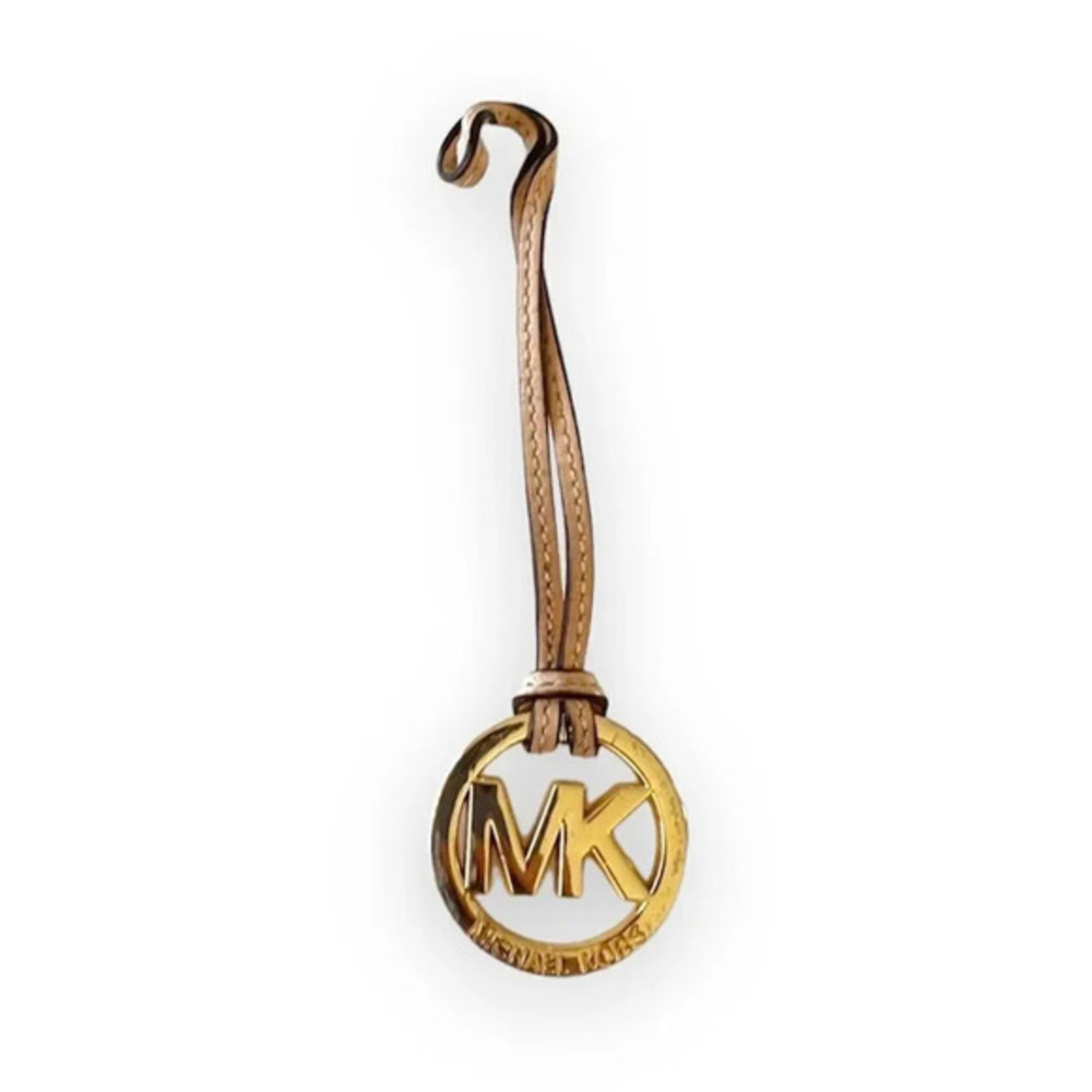 MK Michael Kors Goldtone‎ Logo Fob Purse Charm Tan Leather Replacement Tag Luxe